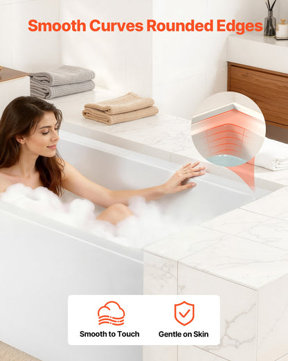 Alcove Bathtub, 1219 x 762 mm Contemporary Alcove Acrylic Bathtub, Soaking Bath Tub with Right Hand Drain and Overflow Hole, Rectangular Deep Soak Tub for Bathroom with Integral Flange, White