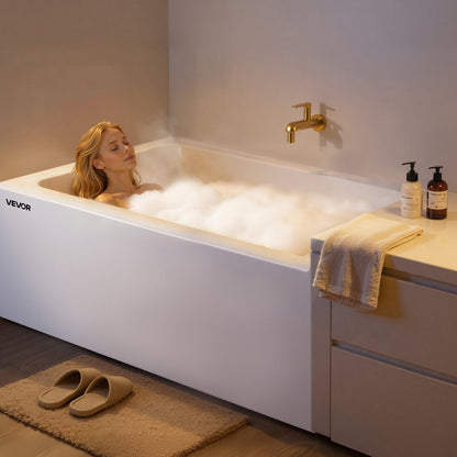 Alcove Bathtub, 1219 x 762 mm Contemporary Alcove Acrylic Bathtub, Soaking Bath Tub with Right Hand Drain and Overflow Hole, Rectangular Deep Soak Tub for Bathroom with Integral Flange, White