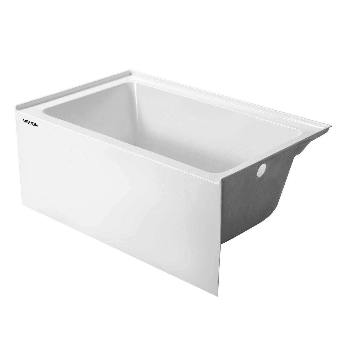 Alcove Bathtub, 1219 x 762 mm Contemporary Alcove Acrylic Bathtub, Soaking Bath Tub with Right Hand Drain and Overflow Hole, Rectangular Deep Soak Tub for Bathroom with Integral Flange, White