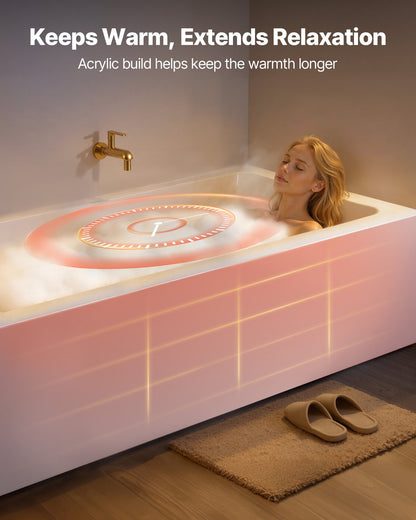 Alcove Bathtub, 1524 x 762 mm Contemporary Alcove Acrylic Bathtub, Soaking Bath Tub with Left Hand Drain and Overflow Hole, Rectangular Deep Soak Tub for Bathroom with Integral Flange, White