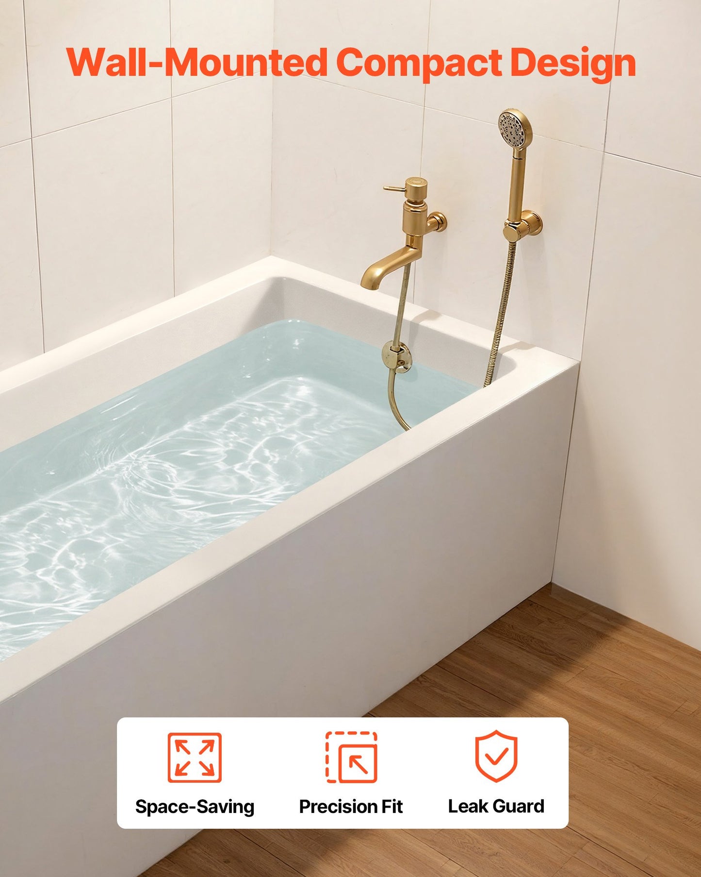 Alcove Bathtub, 1524 x 762 mm Contemporary Alcove Acrylic Bathtub, Soaking Bath Tub with Left Hand Drain and Overflow Hole, Rectangular Deep Soak Tub for Bathroom with Integral Flange, White