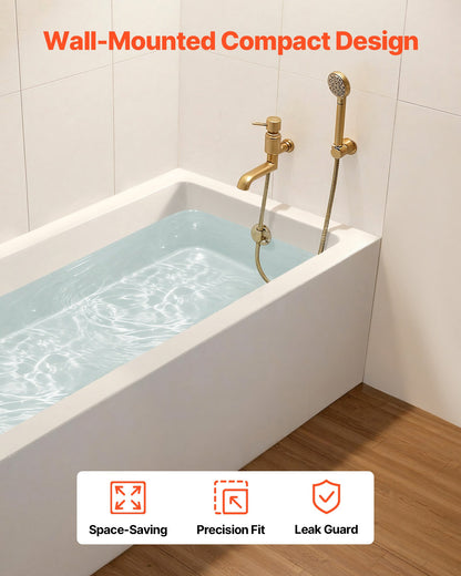 Alcove Bathtub, 1524 x 762 mm Contemporary Alcove Acrylic Bathtub, Soaking Bath Tub with Left Hand Drain and Overflow Hole, Rectangular Deep Soak Tub for Bathroom with Integral Flange, White