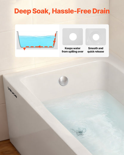 Alcove Bathtub, 1524 x 762 mm Contemporary Alcove Acrylic Bathtub, Soaking Bath Tub with Left Hand Drain and Overflow Hole, Rectangular Deep Soak Tub for Bathroom with Integral Flange, White