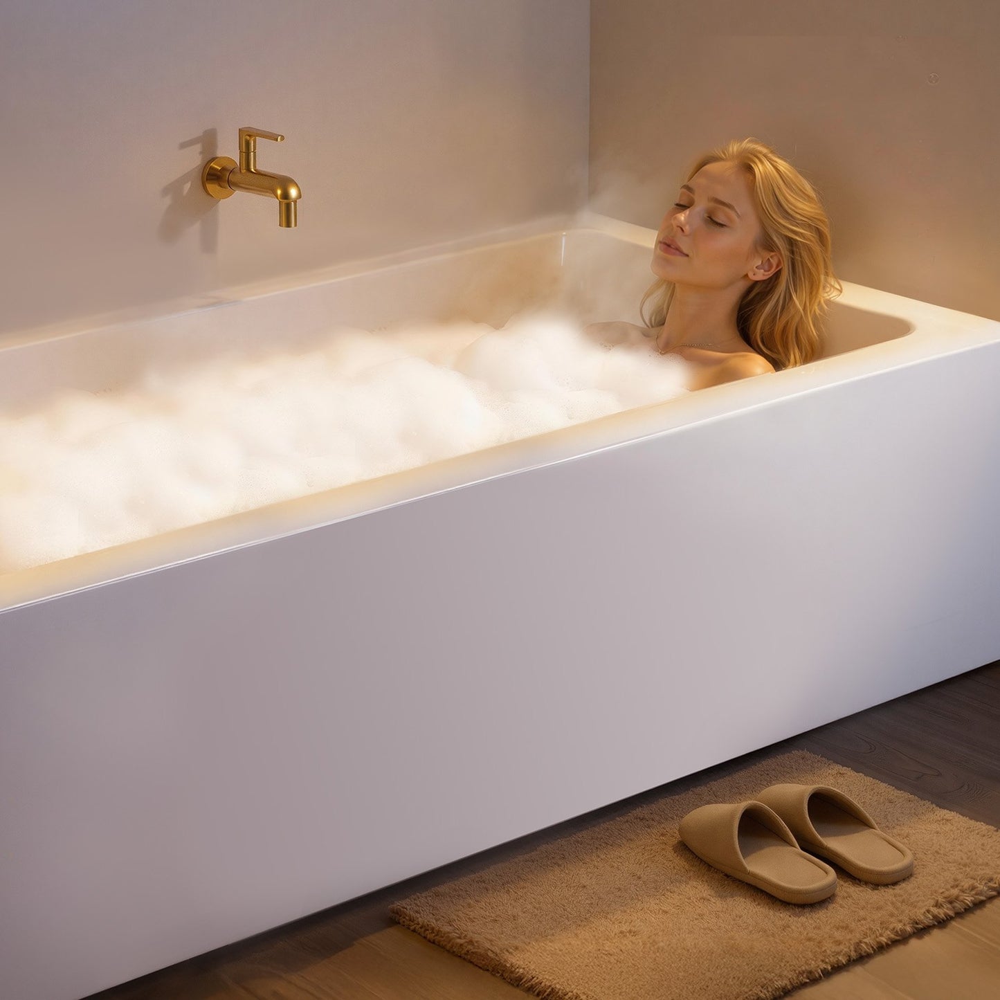 Alcove Bathtub, 1524 x 762 mm Contemporary Alcove Acrylic Bathtub, Soaking Bath Tub with Left Hand Drain and Overflow Hole, Rectangular Deep Soak Tub for Bathroom with Integral Flange, White