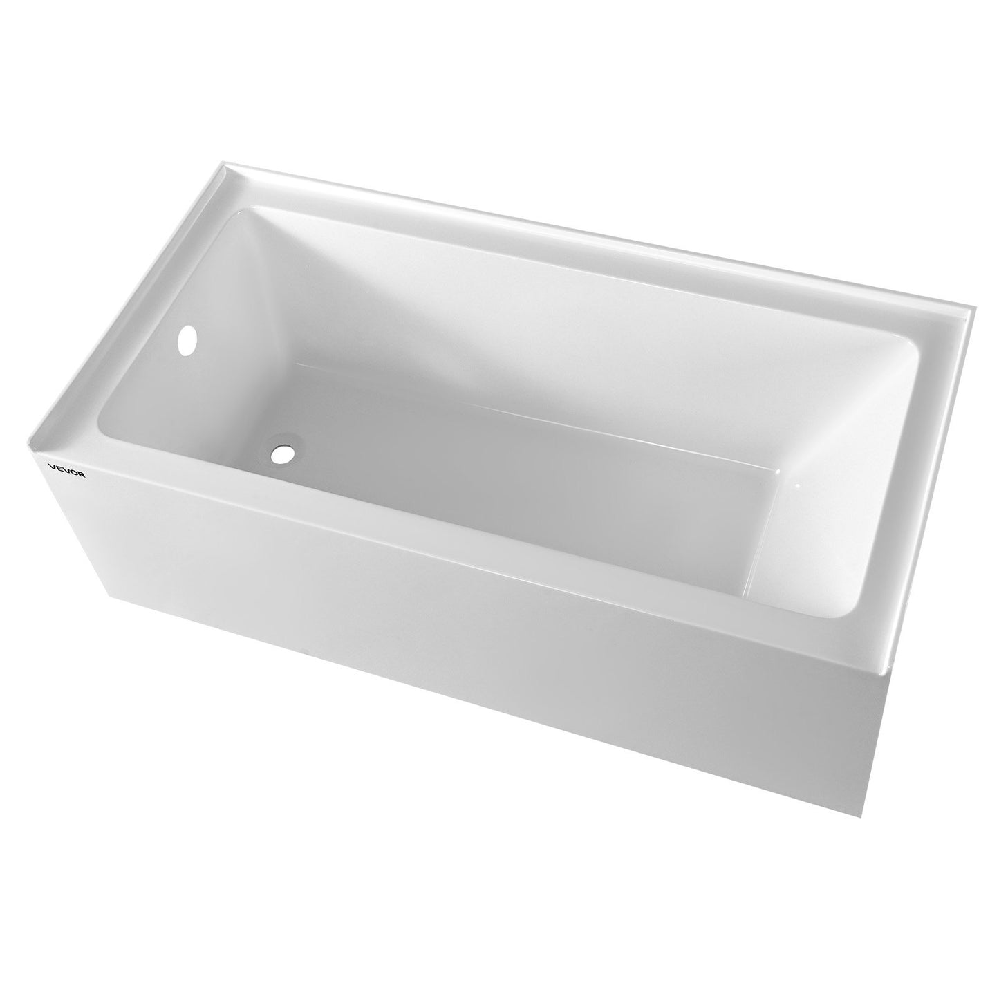 Alcove Bathtub, 1524 x 762 mm Contemporary Alcove Acrylic Bathtub, Soaking Bath Tub with Left Hand Drain and Overflow Hole, Rectangular Deep Soak Tub for Bathroom with Integral Flange, White