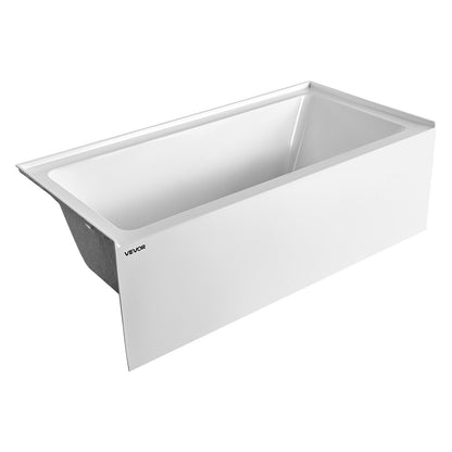 Alcove Bathtub, 1524 x 762 mm Contemporary Alcove Acrylic Bathtub, Soaking Bath Tub with Left Hand Drain and Overflow Hole, Rectangular Deep Soak Tub for Bathroom with Integral Flange, White