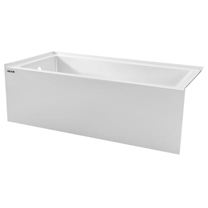 Alcove Bathtub, 1524 x 762 mm Contemporary Alcove Acrylic Bathtub, Soaking Bath Tub with Left Hand Drain and Overflow Hole, Rectangular Deep Soak Tub for Bathroom with Integral Flange, White