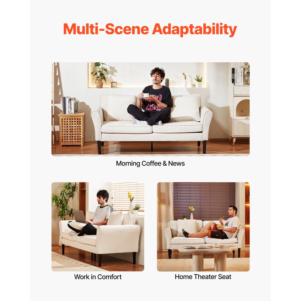 Loveseat Sofa 176 cm Velvet Fabric 2-Seats Couch with Sinuous Spring White