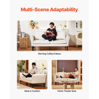 Loveseat Sofa 176 cm Velvet Fabric 2-Seats Couch with Sinuous Spring White