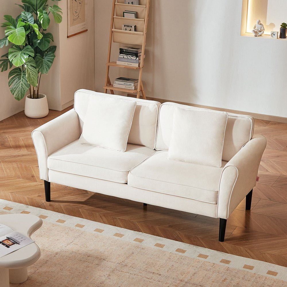Loveseat Sofa 176 cm Velvet Fabric 2-Seats Couch with Sinuous Spring White