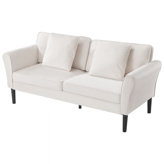 Loveseat Sofa 176 cm Velvet Fabric 2-Seats Couch with Sinuous Spring White