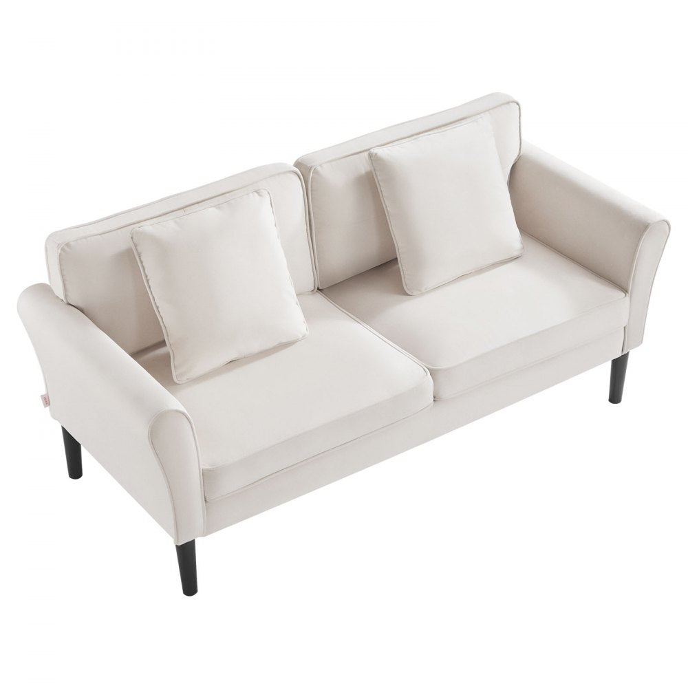 Loveseat Sofa 176 cm Velvet Fabric 2-Seats Couch with Sinuous Spring White