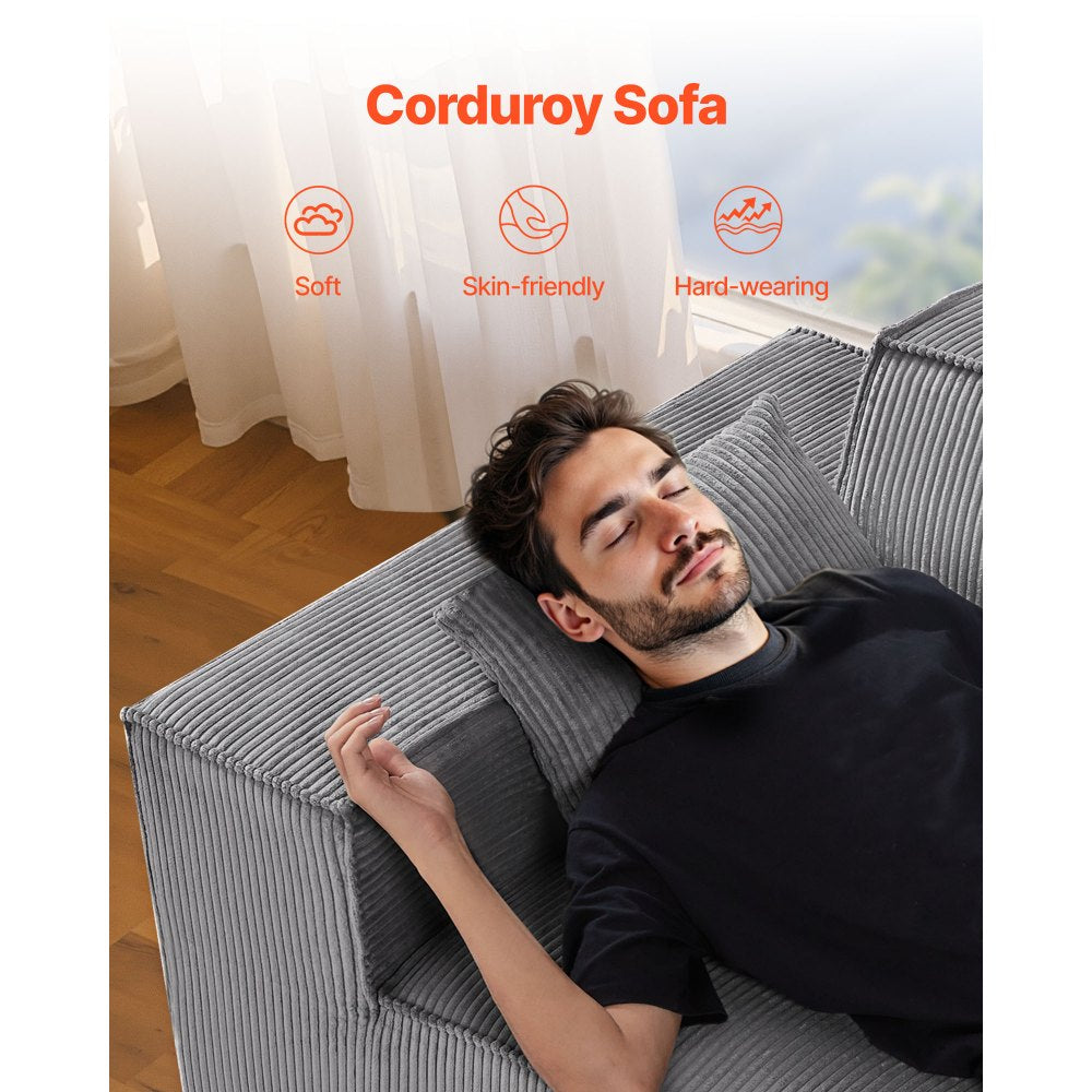 VEVOR Loveseat Sofa 160 cm 2-Seat Small Corduroy Couch No Assembly Required Gray