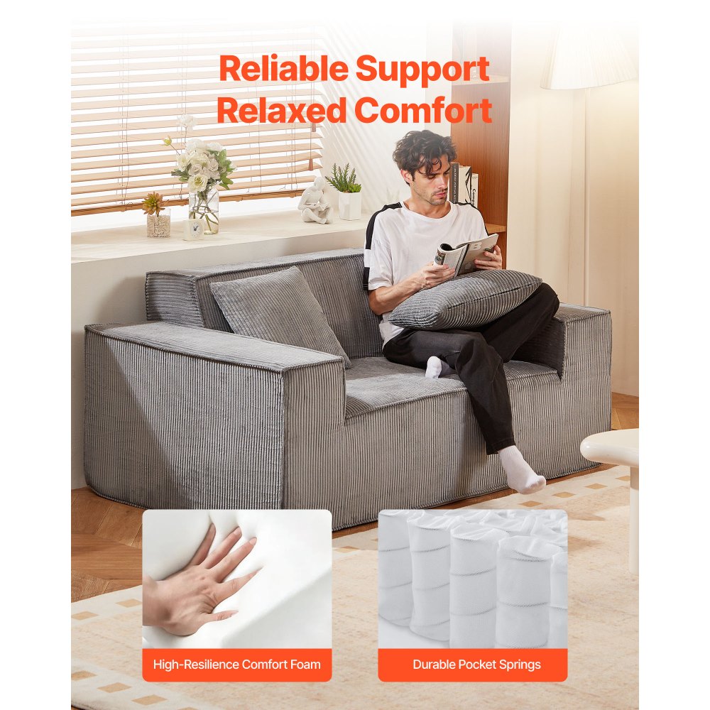 VEVOR Loveseat Sofa 160 cm 2-Seat Small Corduroy Couch No Assembly Required Gray