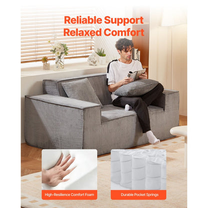 VEVOR Loveseat Sofa 160 cm 2-Seat Small Corduroy Couch No Assembly Required Gray