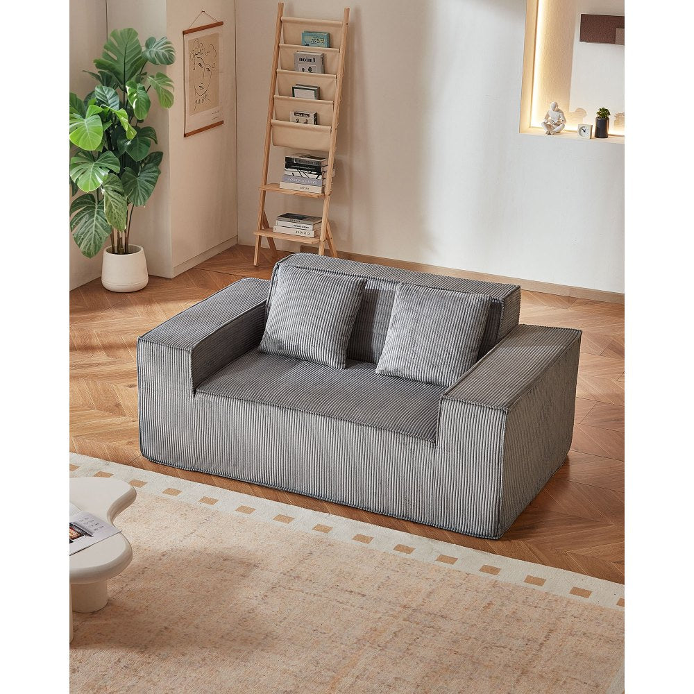 VEVOR Loveseat Sofa 160 cm 2-Seat Small Corduroy Couch No Assembly Required Gray