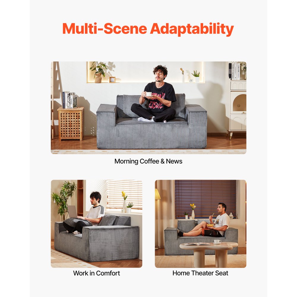 VEVOR Loveseat Sofa 160 cm 2-Seat Small Corduroy Couch No Assembly Required Gray