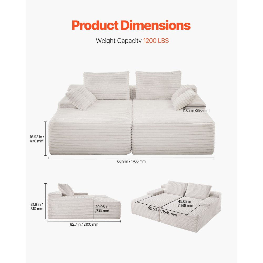 VEVOR Oversized Double Chaise Lounge 210 cm Corduroy Loveseat Sofa Beige