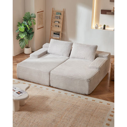 VEVOR Oversized Double Chaise Lounge 210 cm Corduroy Loveseat Sofa Beige