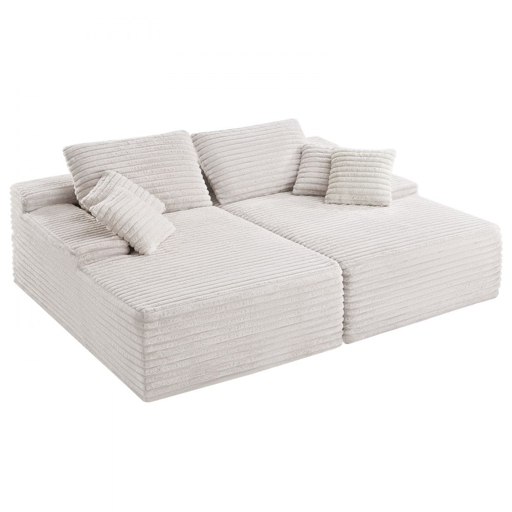 VEVOR Oversized Double Chaise Lounge 210 cm Corduroy Loveseat Sofa Beige
