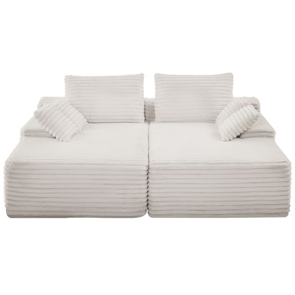 VEVOR Oversized Double Chaise Lounge 210 cm Corduroy Loveseat Sofa Beige