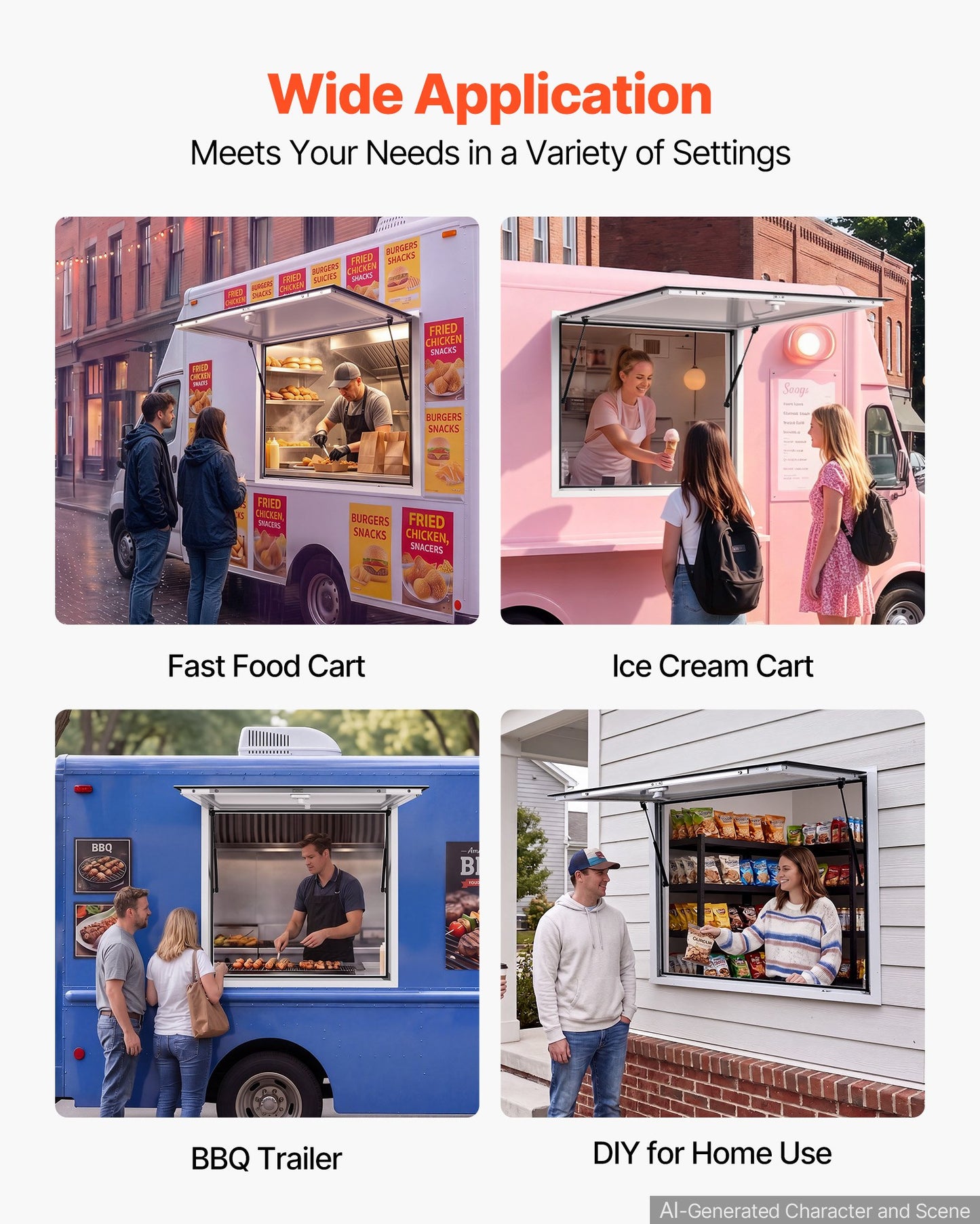 Concession Window 915x915mm Aluminum Alloy Frame Service Window, for Food Truck, Up to 85 Degrees Stand Serving w/ Awning Door and Drag Hook, Rainwater Resistant for Concession Trailer