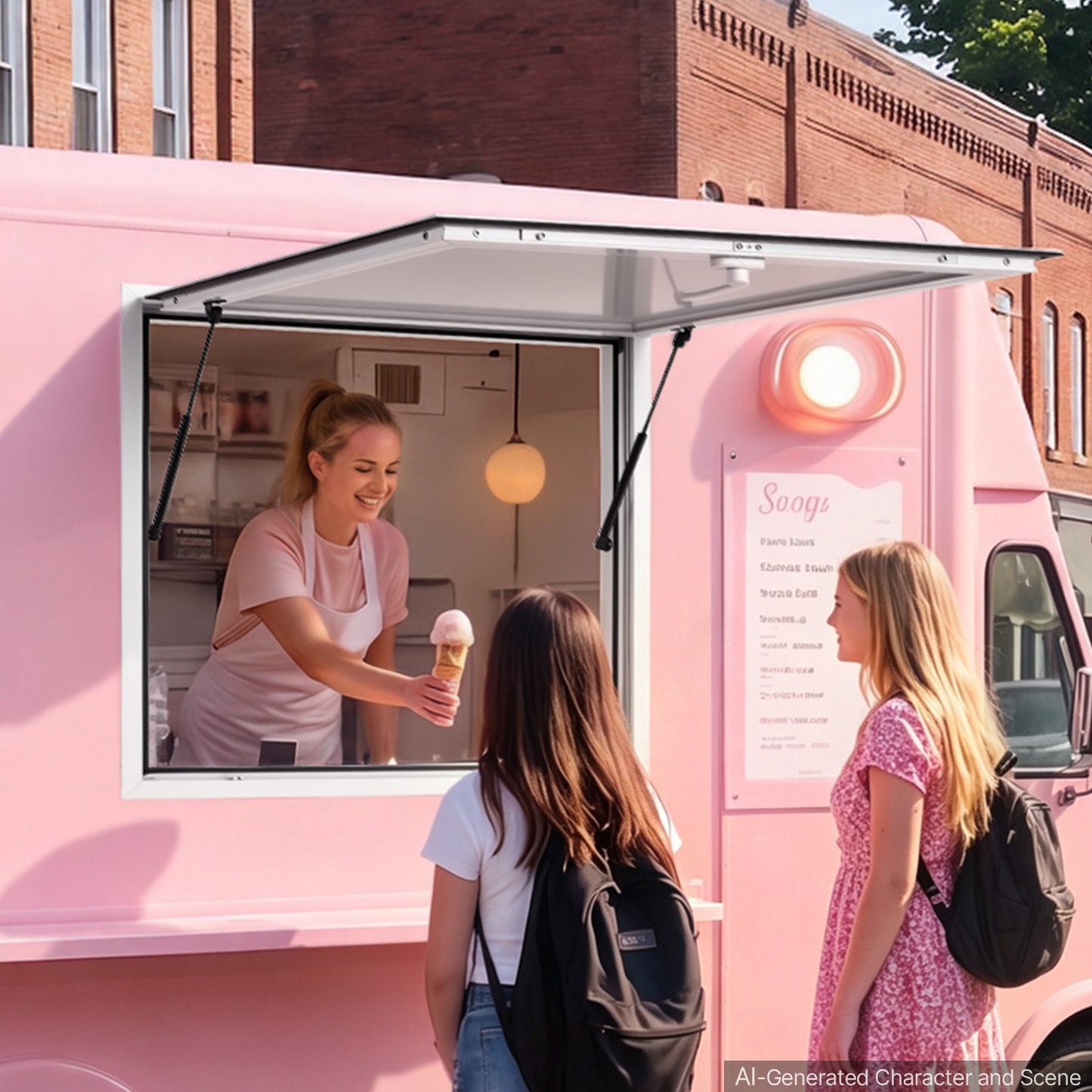 Concession Window 915x915mm Aluminum Alloy Frame Service Window, for Food Truck, Up to 85 Degrees Stand Serving w/ Awning Door and Drag Hook, Rainwater Resistant for Concession Trailer