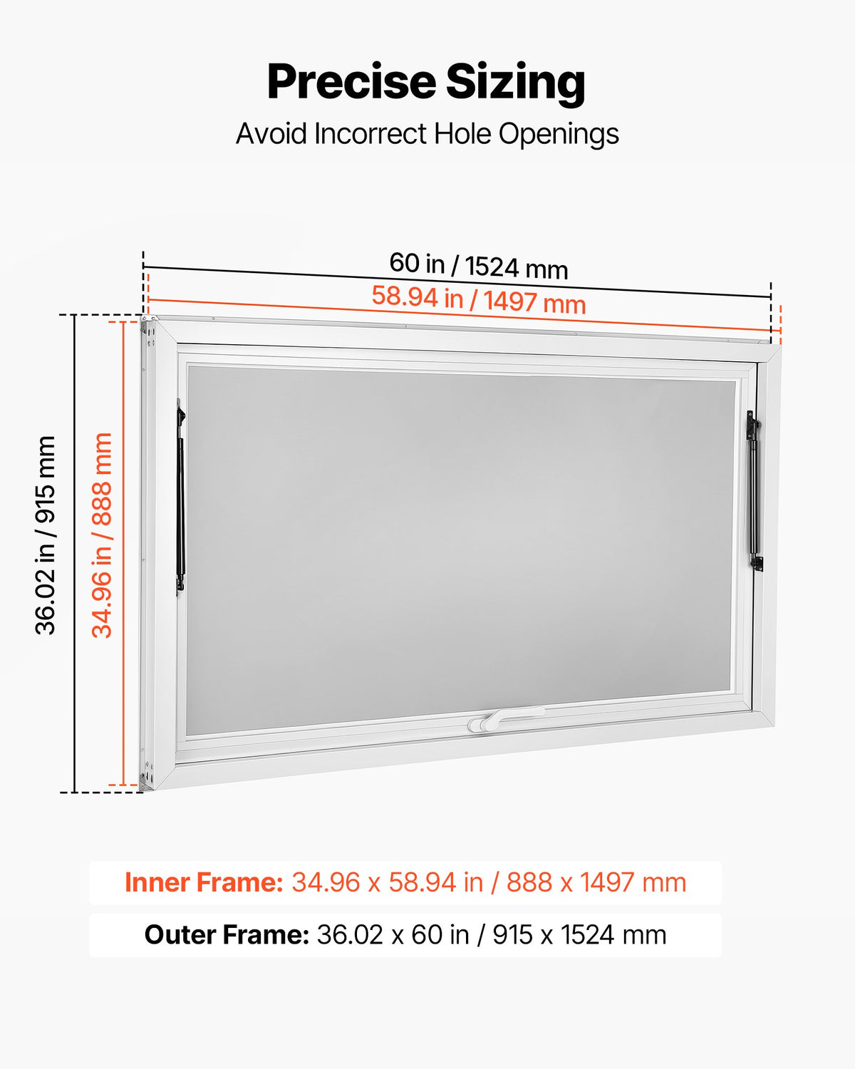 Concession Window 1524x915mm Aluminum Alloy Frame Service Window, for Food Truck, Up to 85 Degrees Stand Serving Windows w/ Awning Door and Drag Hook, Rainwater Resistant for Concession Trailer