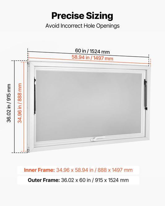 Concession Window 1524x915mm Aluminum Alloy Frame Service Window, for Food Truck, Up to 85 Degrees Stand Serving Windows w/ Awning Door and Drag Hook, Rainwater Resistant for Concession Trailer