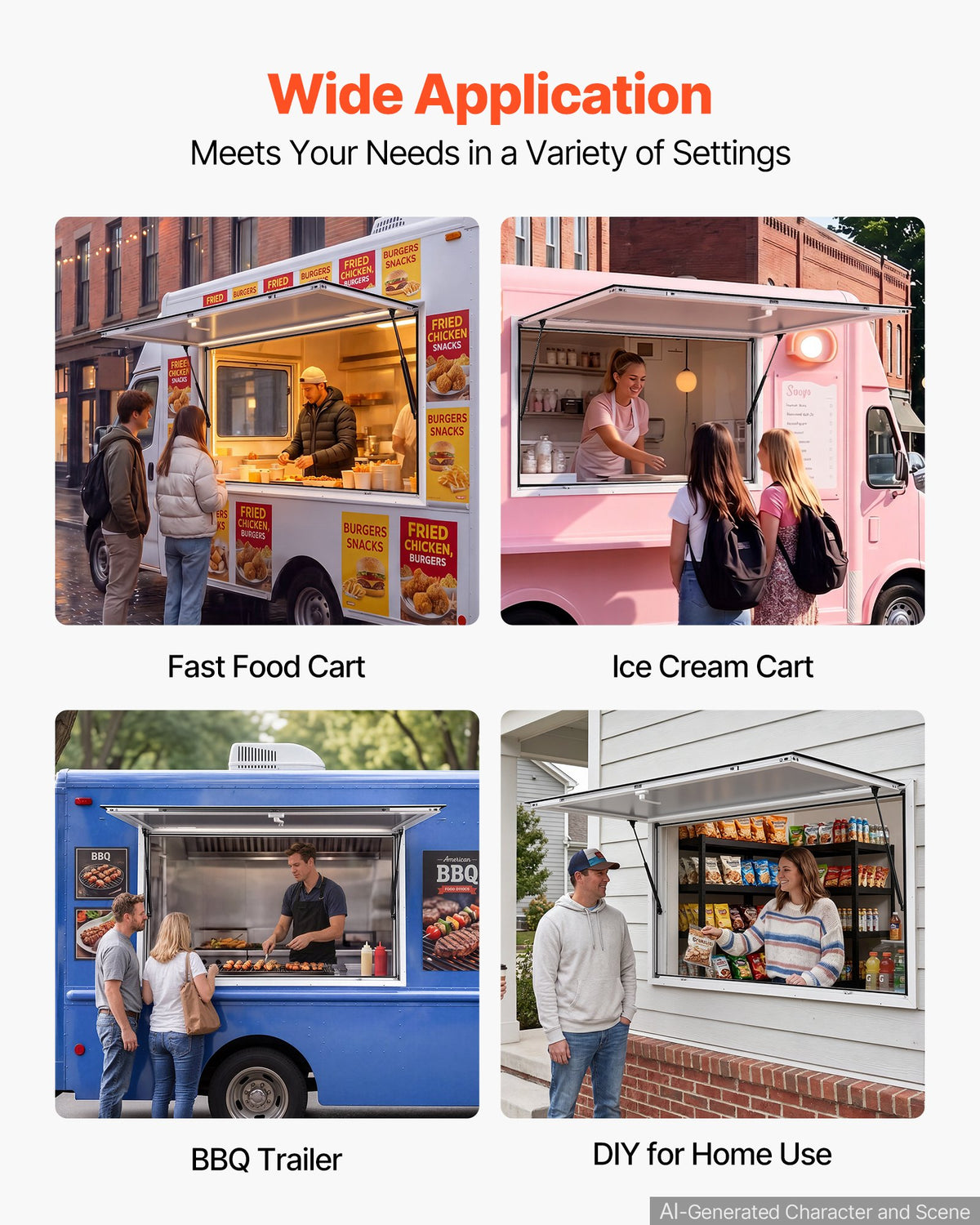 Concession Window 1524x915mm Aluminum Alloy Frame Service Window, for Food Truck, Up to 85 Degrees Stand Serving Windows w/ Awning Door and Drag Hook, Rainwater Resistant for Concession Trailer
