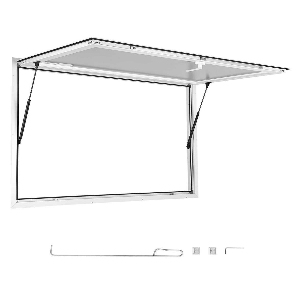 Concession Window 1524x915mm Aluminum Alloy Frame Service Window, for Food Truck, Up to 85 Degrees Stand Serving Windows w/ Awning Door and Drag Hook, Rainwater Resistant for Concession Trailer