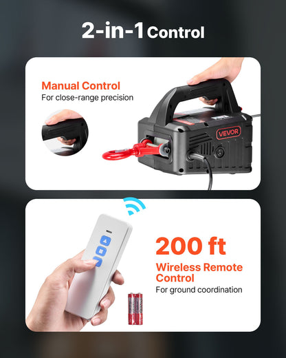 2-in-1 Electric Hoist Winch, 500 kg Capacity, 1500W Portable Power Winch Crane, 7.6 m Lifting Height, 5 m/min with Manual and Wireless Remote Control for Factory, Warehouss, Garage
