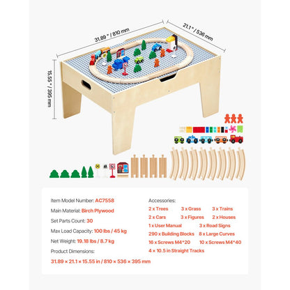 Multi-Purpose Activity Play Table 290 Building Bricks & 30 PCS Accessories