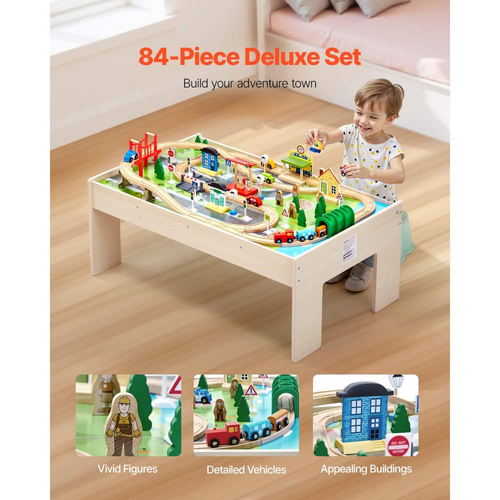 Train Table 84 PCS Wooden Kids Activity Table with Collapsible Storage Bin