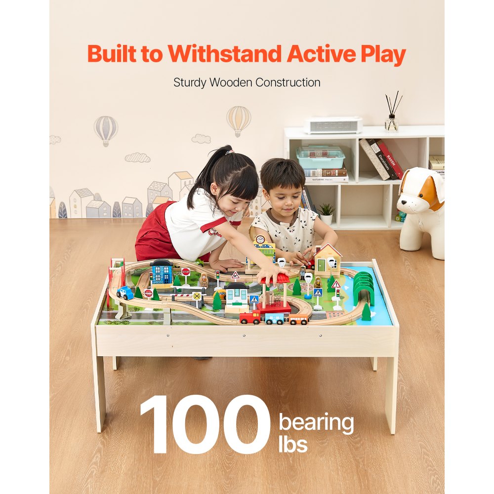 Train Table 84 PCS Wooden Kids Activity Table with Collapsible Storage Bin