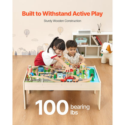 Train Table 84 PCS Wooden Kids Activity Table with Collapsible Storage Bin