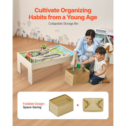 Train Table 84 PCS Wooden Kids Activity Table with Collapsible Storage Bin