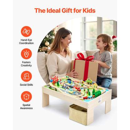 Train Table 84 PCS Wooden Kids Activity Table with Collapsible Storage Bin