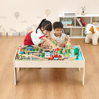 Train Table 84 PCS Wooden Kids Activity Table with Collapsible Storage Bin