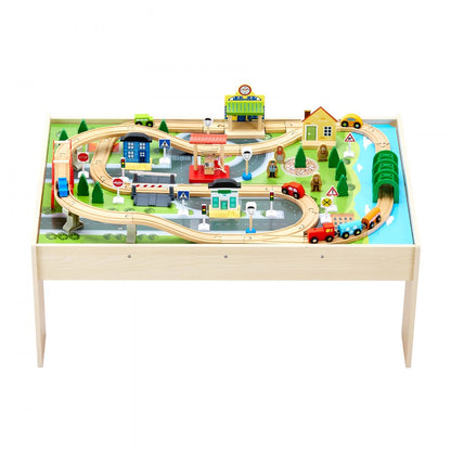 Train Table 84 PCS Wooden Kids Activity Table with Collapsible Storage Bin
