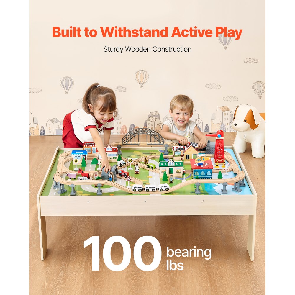 Train Table 120 PCS Wooden Kids Activity Table with Folding Storage Bin