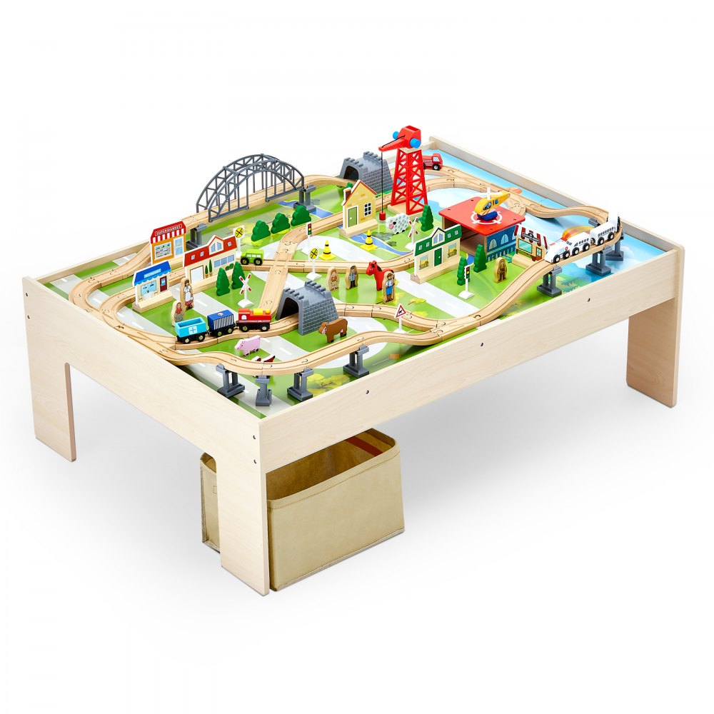 Train Table 120 PCS Wooden Kids Activity Table with Folding Storage Bin
