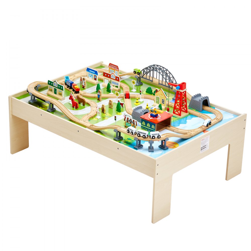 Train Table 120 PCS Wooden Kids Activity Table with Folding Storage Bin