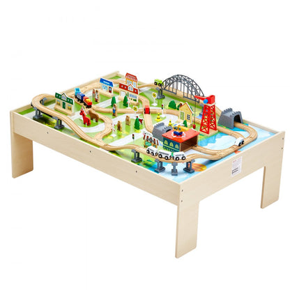 Train Table 120 PCS Wooden Kids Activity Table with Folding Storage Bin