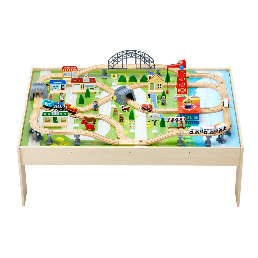 Train Table 120 PCS Wooden Kids Activity Table with Folding Storage Bin