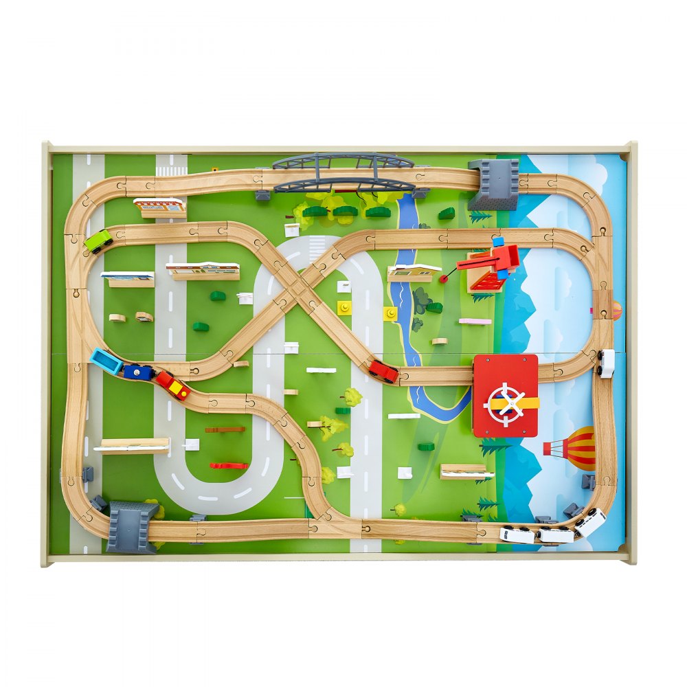 Train Table 120 PCS Wooden Kids Activity Table with Folding Storage Bin