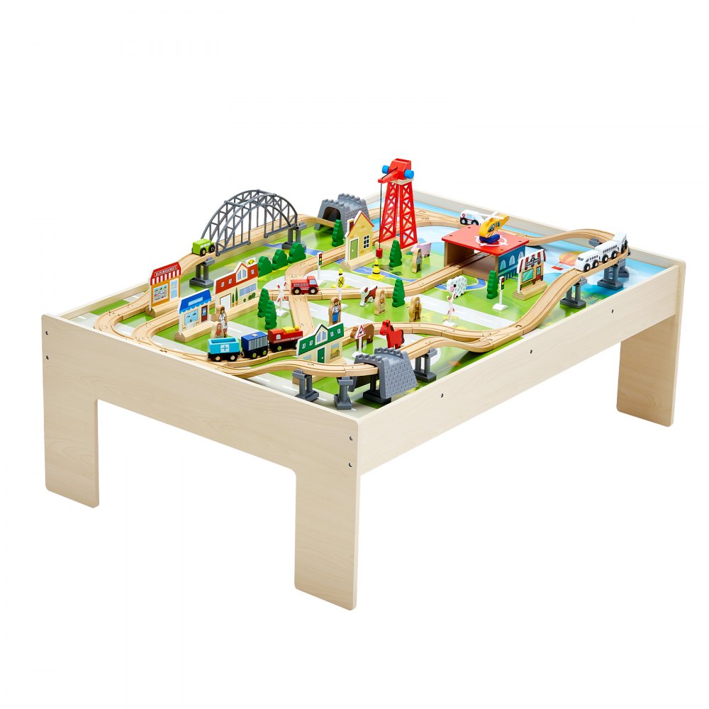Train Table 120 PCS Wooden Kids Activity Table with Folding Storage Bin