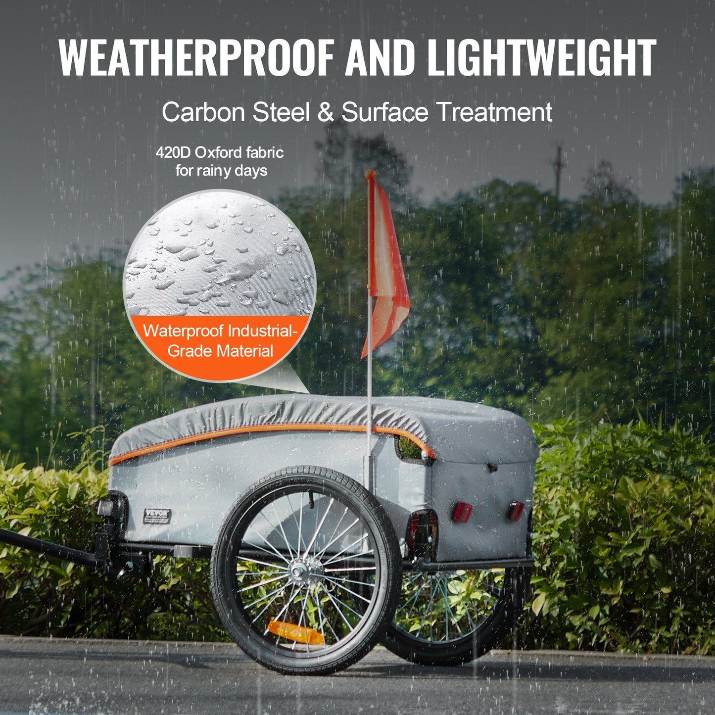 Foldable Bike Cargo Trailer, 45 kg Load, Universal Hitch, Waterproof Cover
