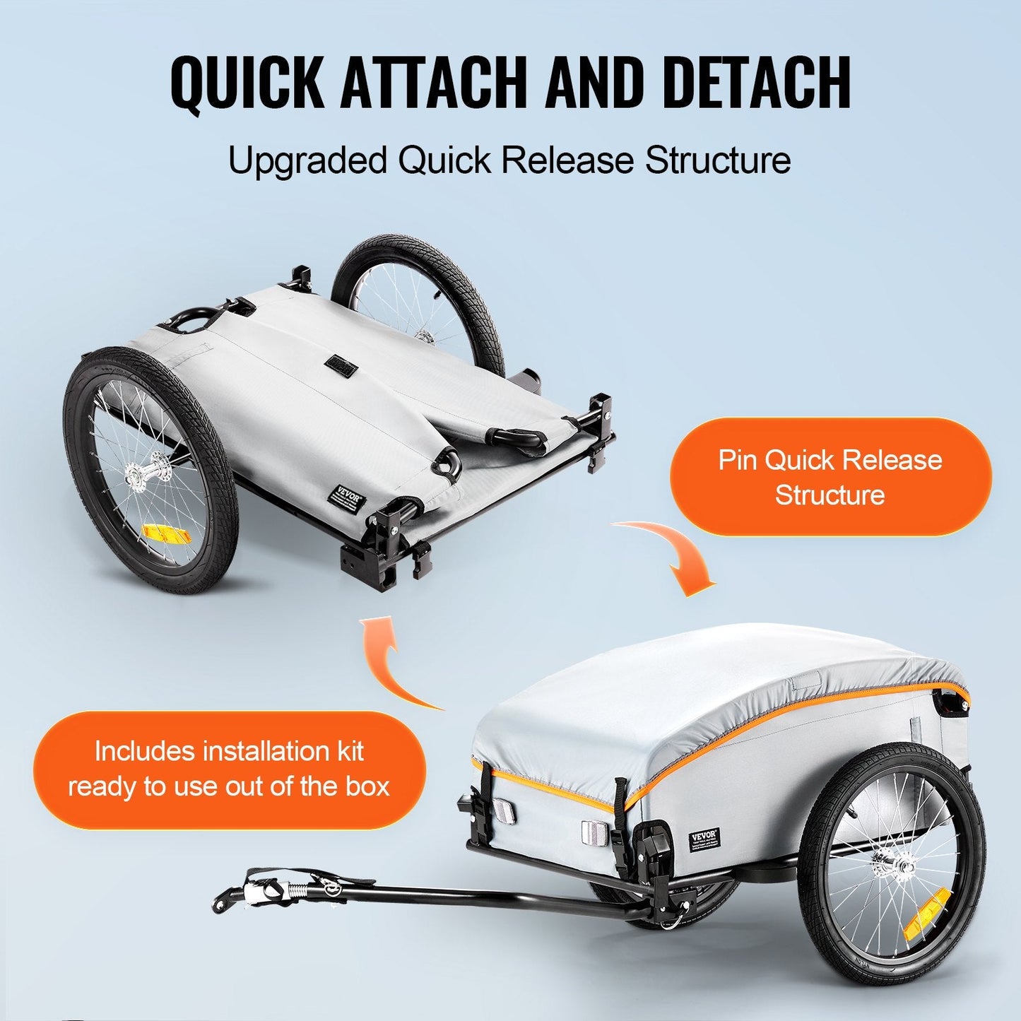 Foldable Bike Cargo Trailer, 45 kg Load, Universal Hitch, Waterproof Cover