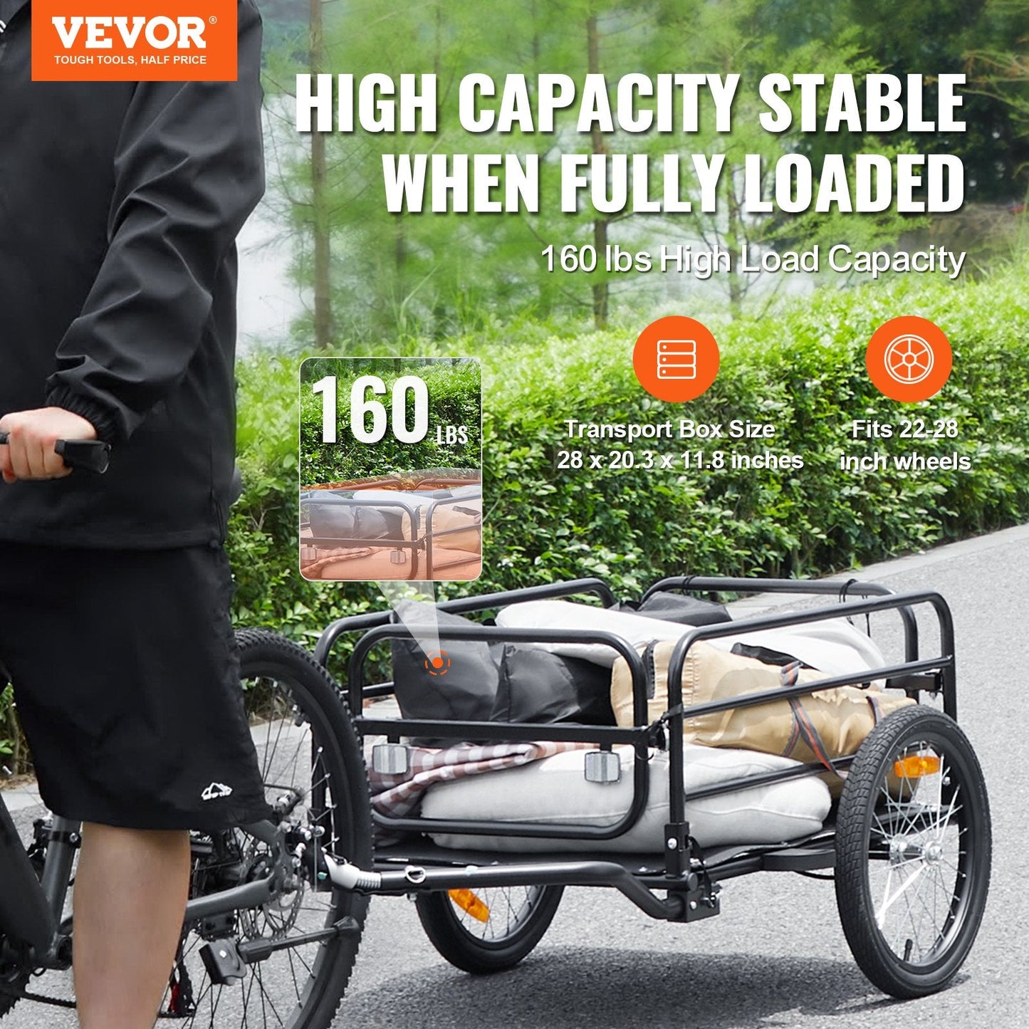 Heavy-Duty Foldable Bike Cargo Trailer, 72.5 kg Load, Universal Hitch